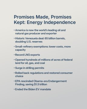 释放美国能源 ⚡️🇺🇸特朗普总统兑现了他释放美国能源独立的承诺，结束了多年来
