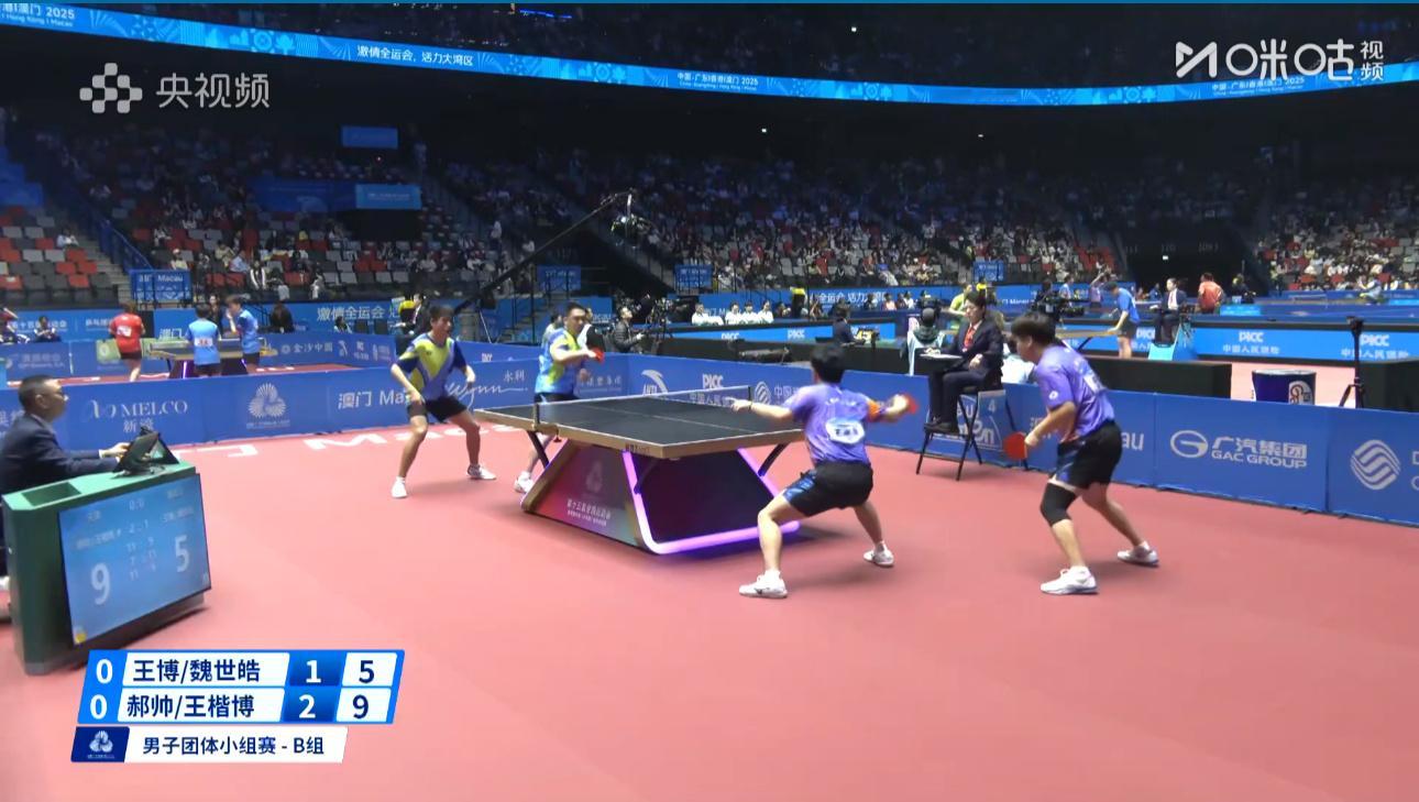 2025大湾区全运会男子团体B组黑龙江0-1天津王博/魏世皓1-3郝帅/王楷博（