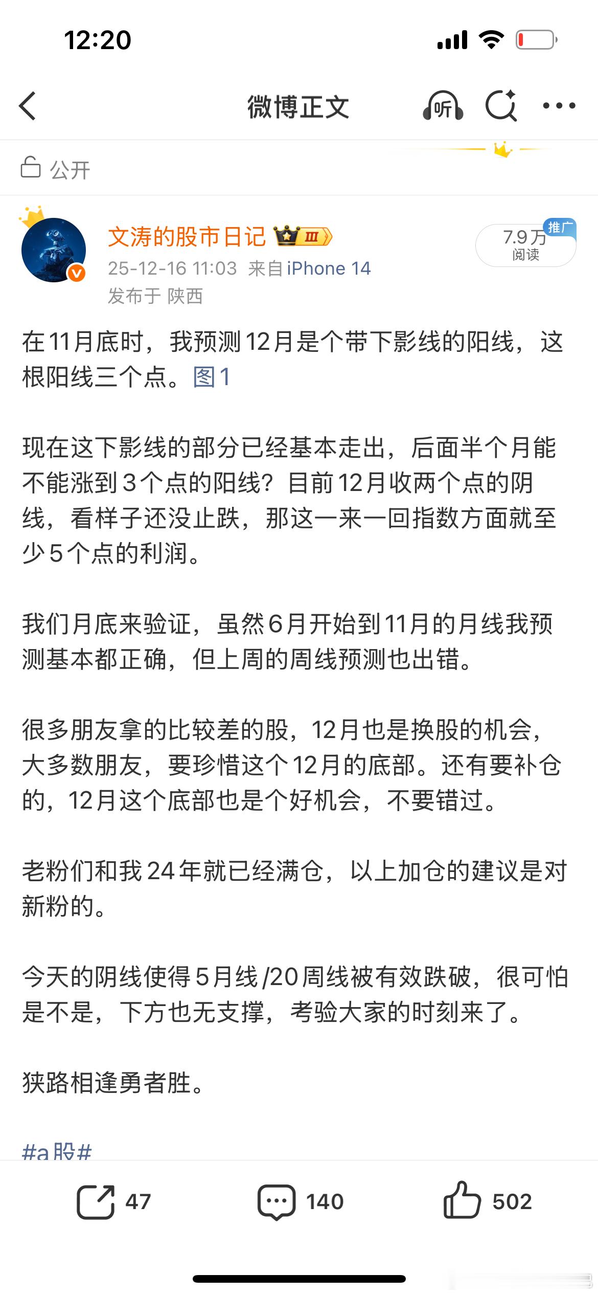 16日大跌时，我跟大家说那是12月的低点要珍惜，狭路相逢勇者胜，市场全是恐慌的声