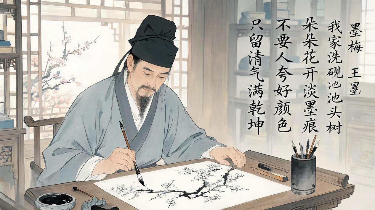 元末的王冕视梅如命，咏梅诗在他的文艺之路上占有重要地位，耳熟能详的《墨梅》就是他
