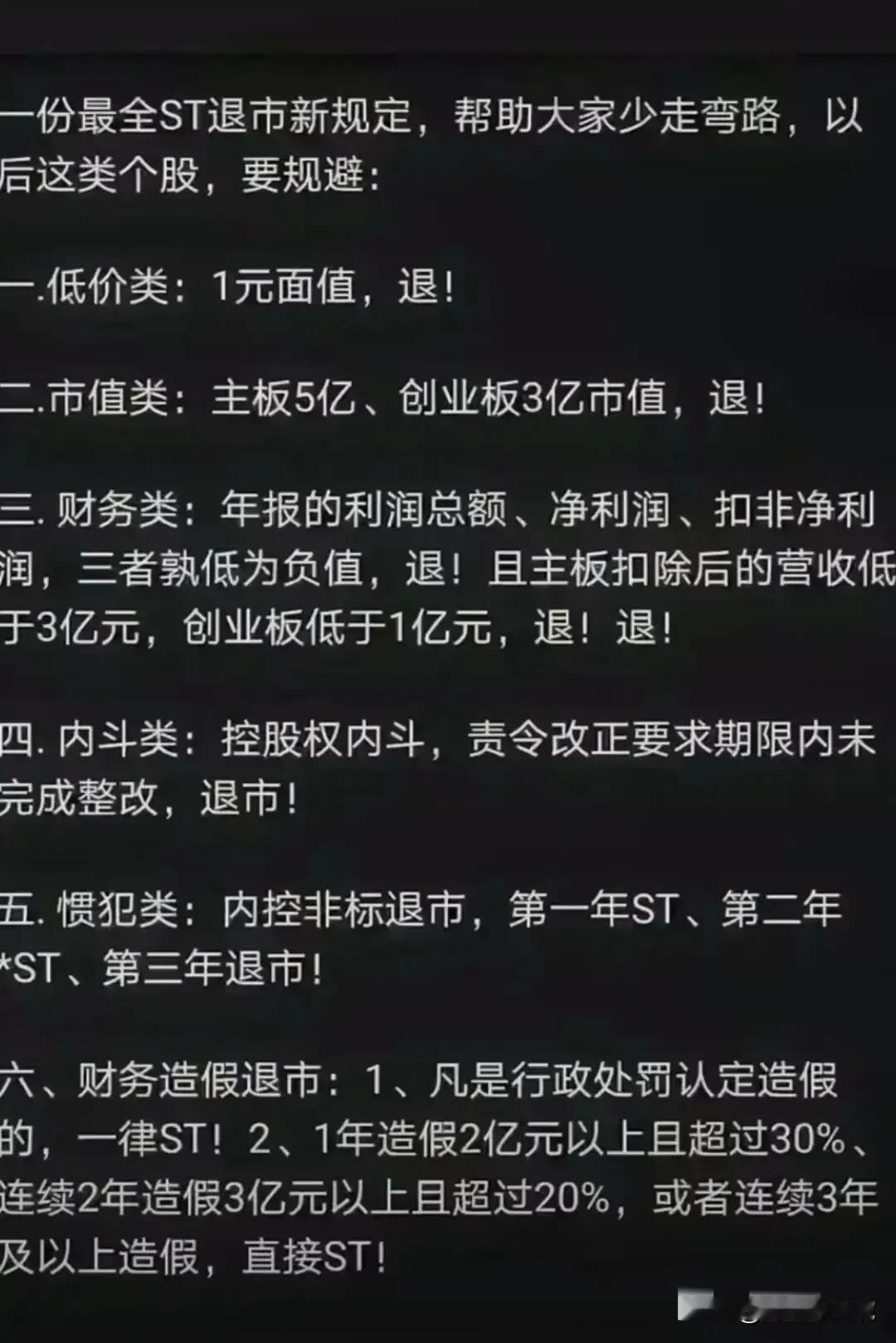 潜在ST风险，120家正在被立案调查的公司名单出炉！
（1）最全ST退市新规，有