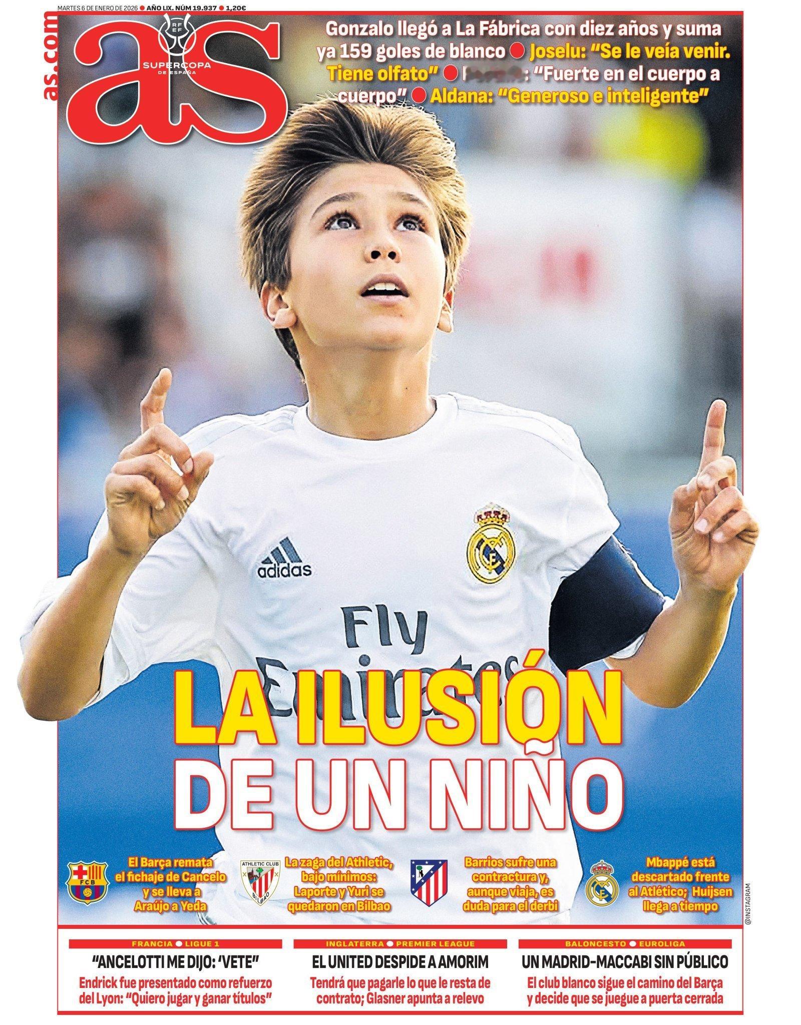 皇马 《阿斯》一个孩子的梦想贡萨洛十岁进入青训，目前已经为皇马打入159个进球何