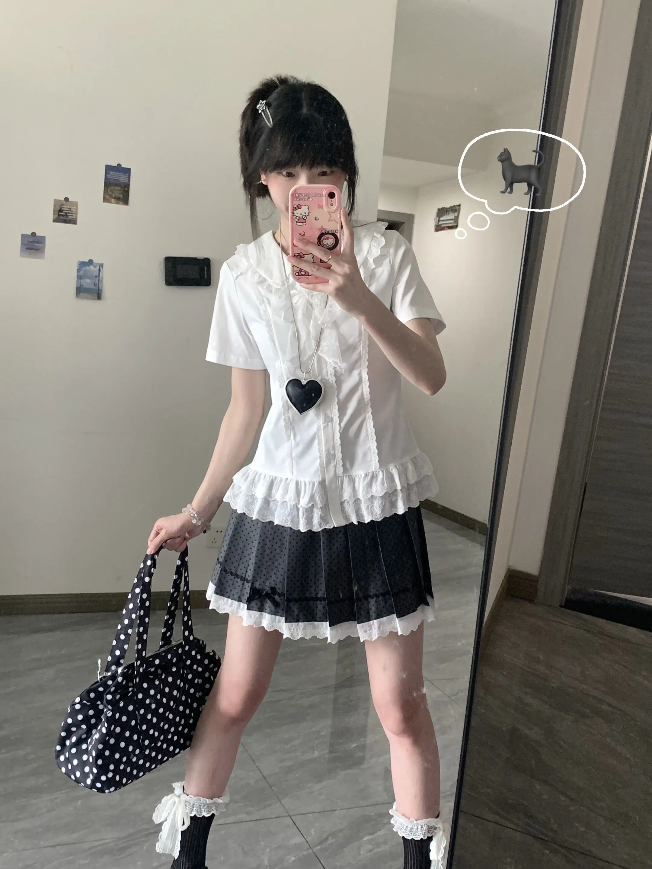 黑白系花边波点穿✖️2。古早少女感耶