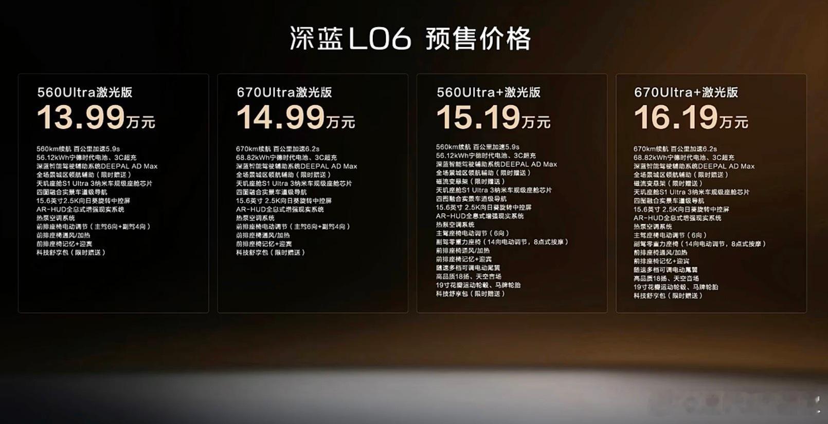 今晚深蓝也推了一款L06，价格从13.99-16.19，续航也分560和670公