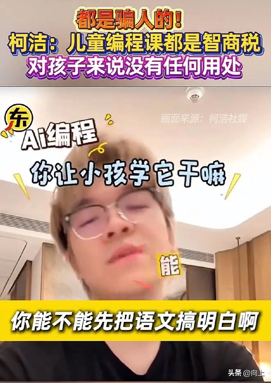 柯洁说，目前市面上大多数少儿Ai编辑课程，都是智商税。我一开始不能理解柯洁为什么