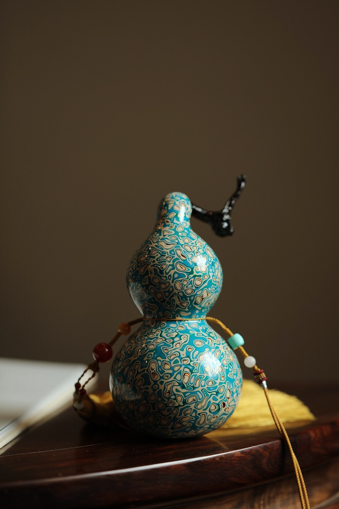 大漆晴蓝【福禄】挂件家有葫芦一个，一生福禄平安！选取天然葫芦，手工髹漆，反复打磨