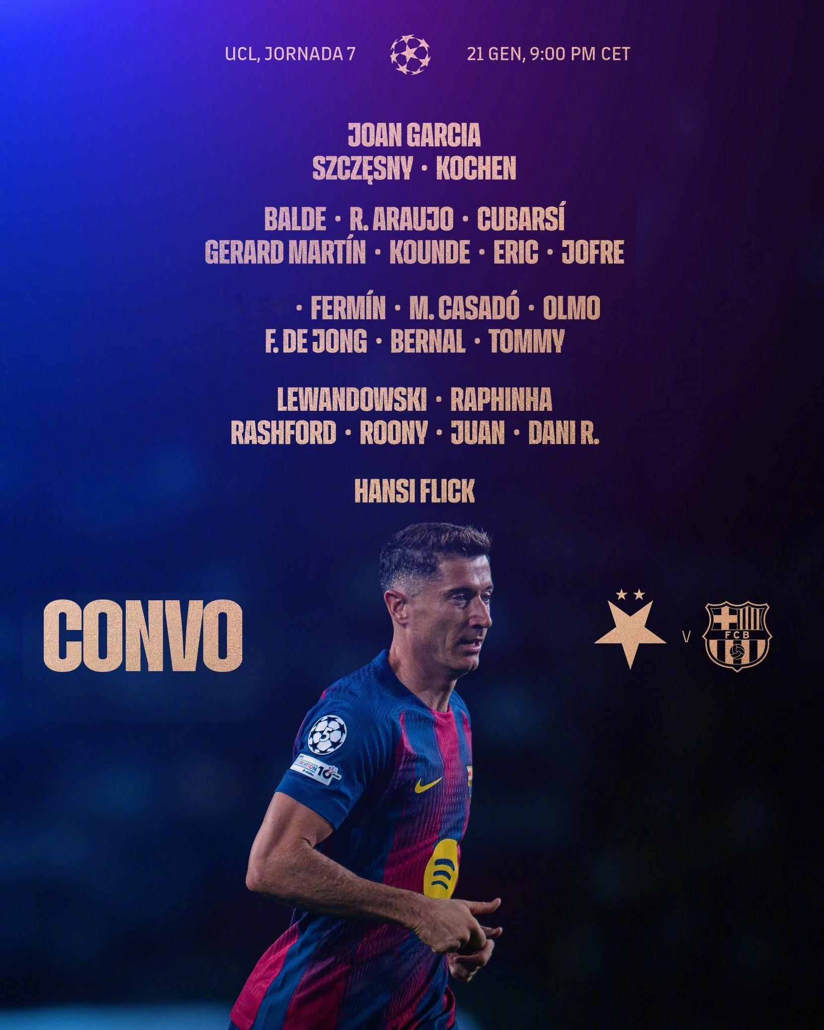 布拉格斯拉维亚vs巴萨 🔥大名单出炉🔥❌加维、费兰、克里斯滕森、亚马尔（累计