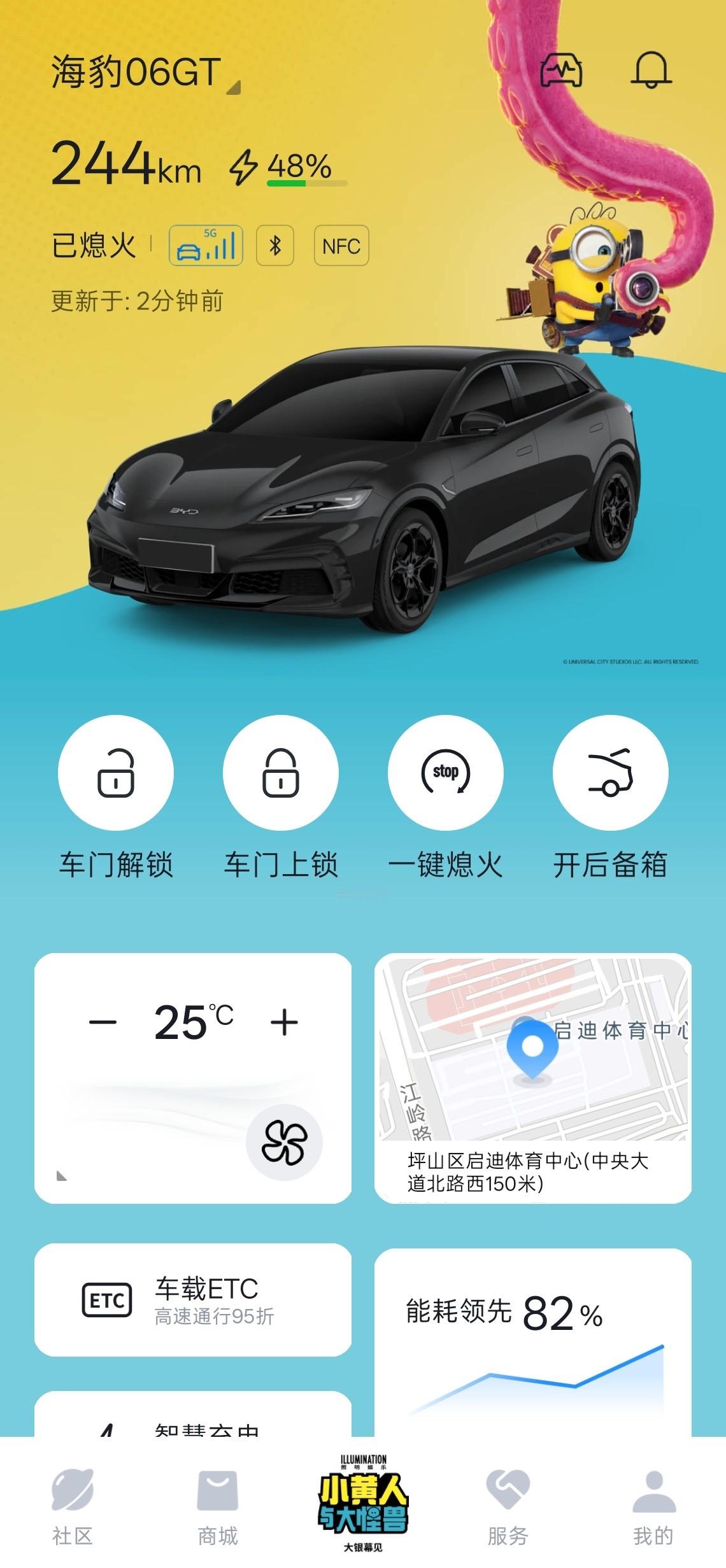 先是首映礼、主题装置展，再到车机壁纸、App皮肤、门店打卡、小黄人主题痛车巡游…