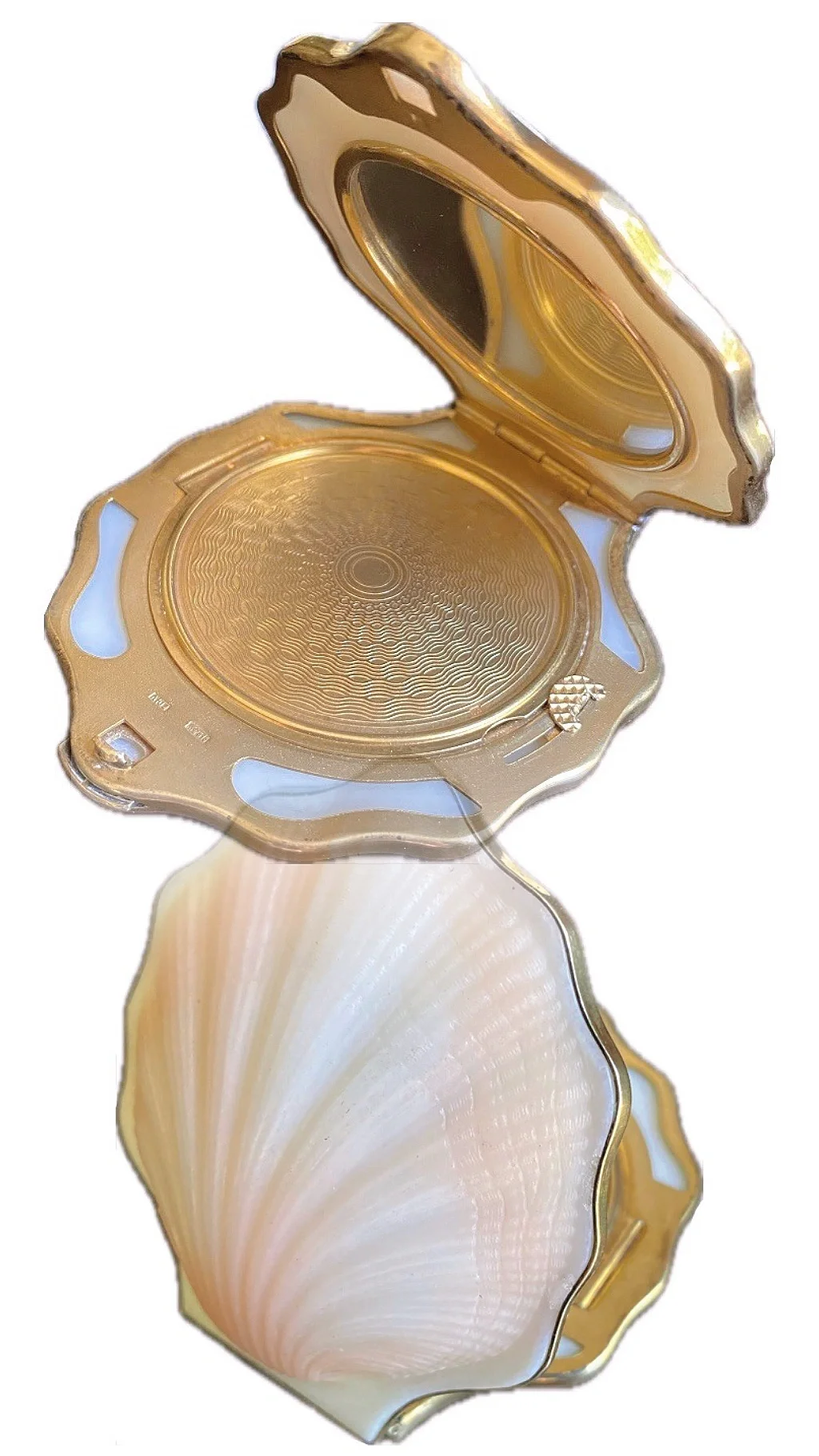 Vintage 俄式镀银金 贝壳粉饼盒