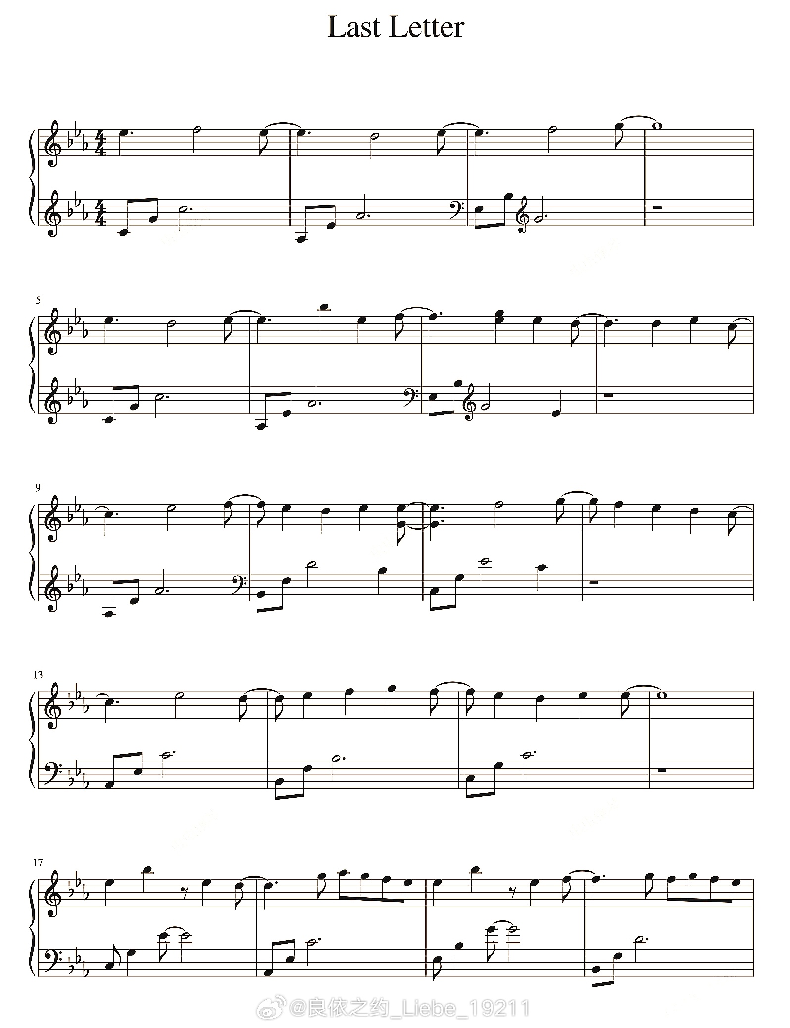钢琴谱：《Last Letter》Jurrivh，Eb调，Jurriaan va