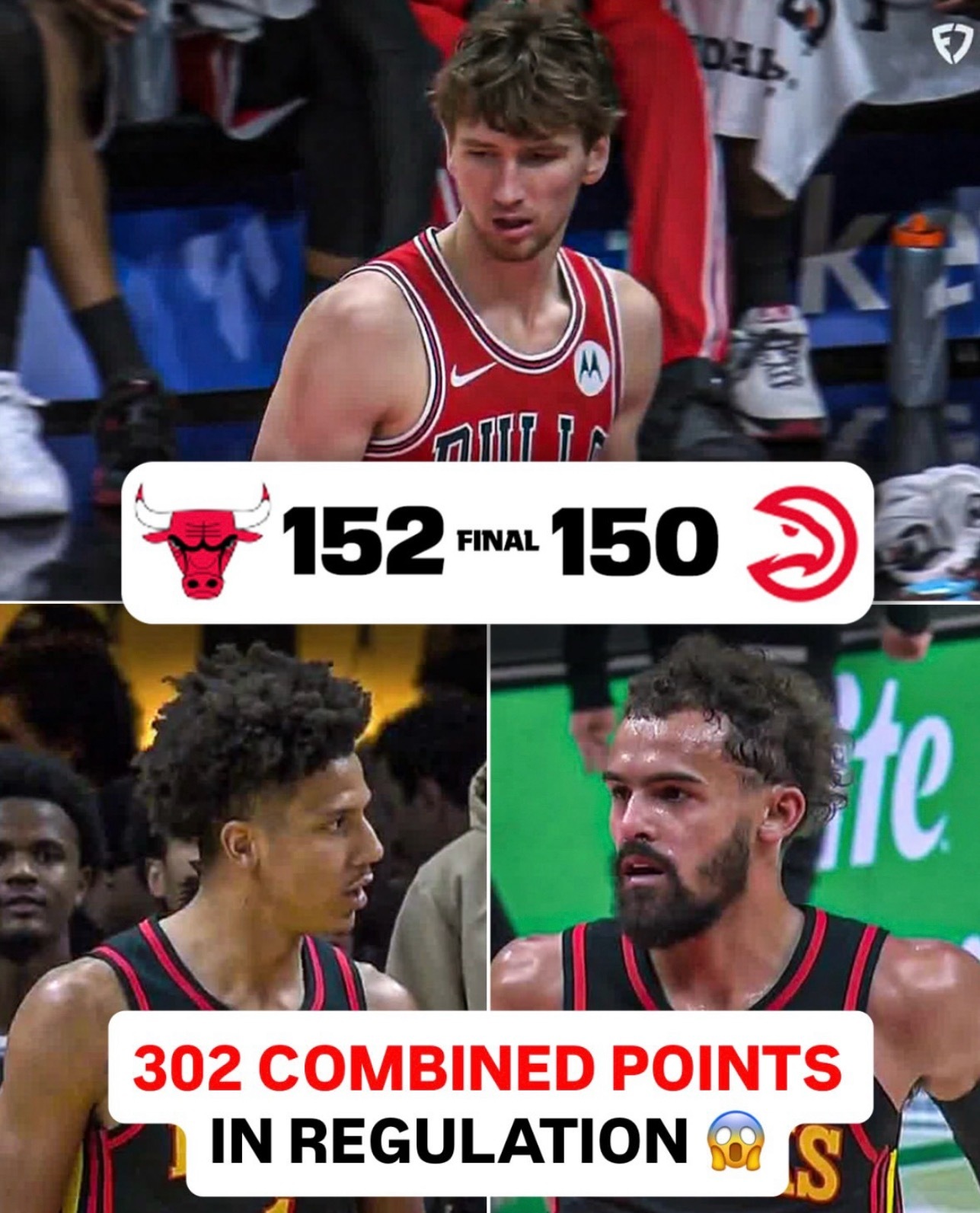 谁防守谁是孙子！今日，公牛￼152-150击败老鹰￼！据统计，这是NBA历史上第