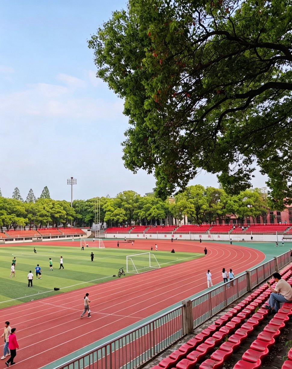 大学生喜爱内容共创计划校园生活 树影斑驳的林荫道，红白相间的跑道，还有那棵见证了