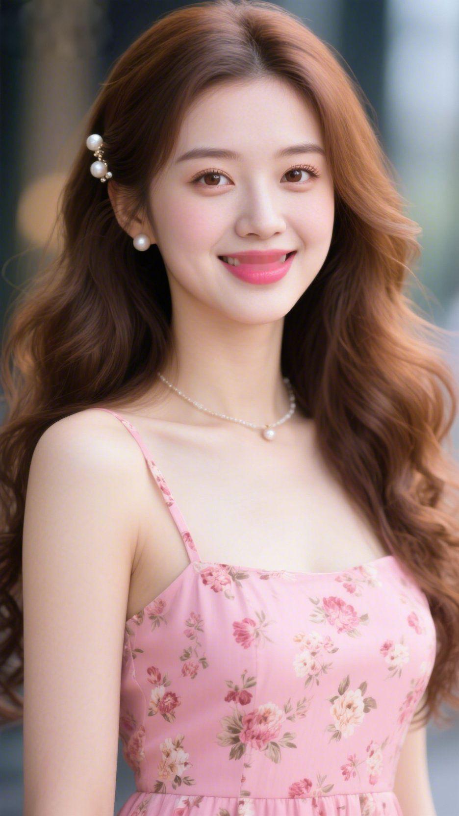 粉裙春息
 
风裹着轻软气息掠过肩头，她立在疏浅光影里。
 
粉裙上的花簇，像把