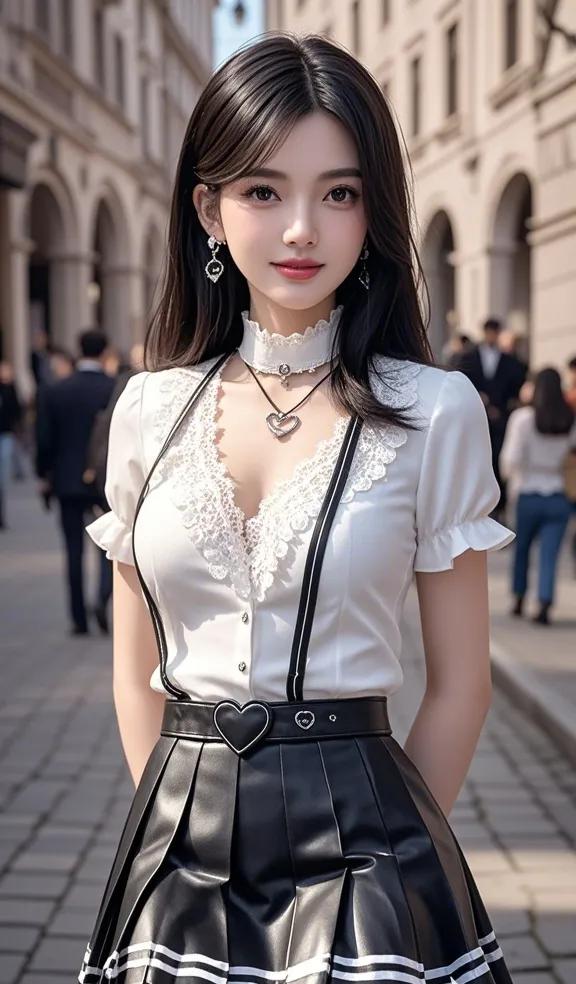 街头少女，白裙黑裤。#街拍美少女分享# #美女街拍。# #时尚美女高清照# #美