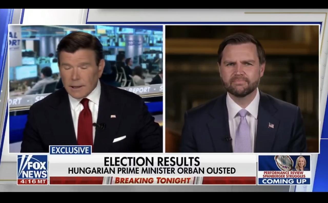 主持人拜耳Baier：“你为维克托·欧尔班助选，但他落选了。他是少数几个支持普京