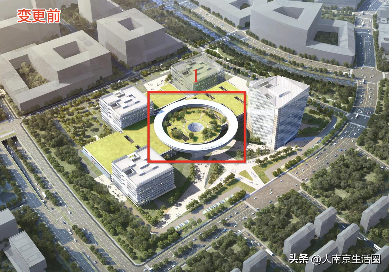 南京鼓楼医院二期在最新的规划许可变更文件中所示，取消了原先的大圆环及楼梯间，原大
