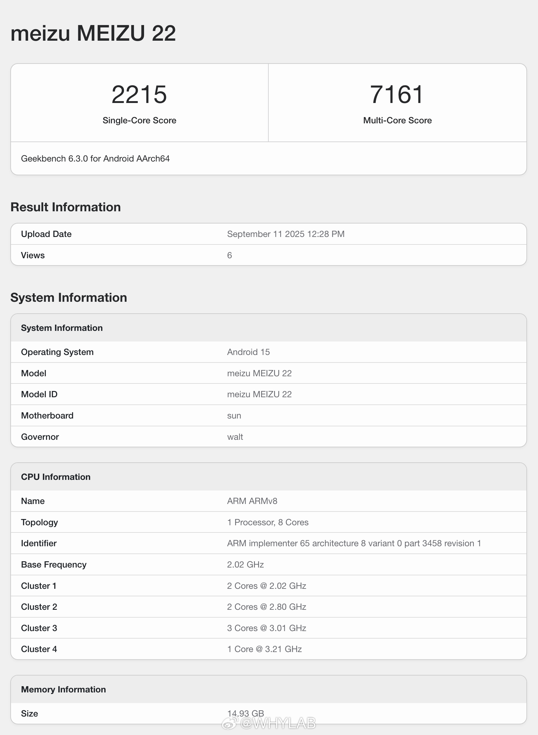 魅族 22 Geekbench 6 跑分出炉，骁龙 8s Gen 4 处理器，1