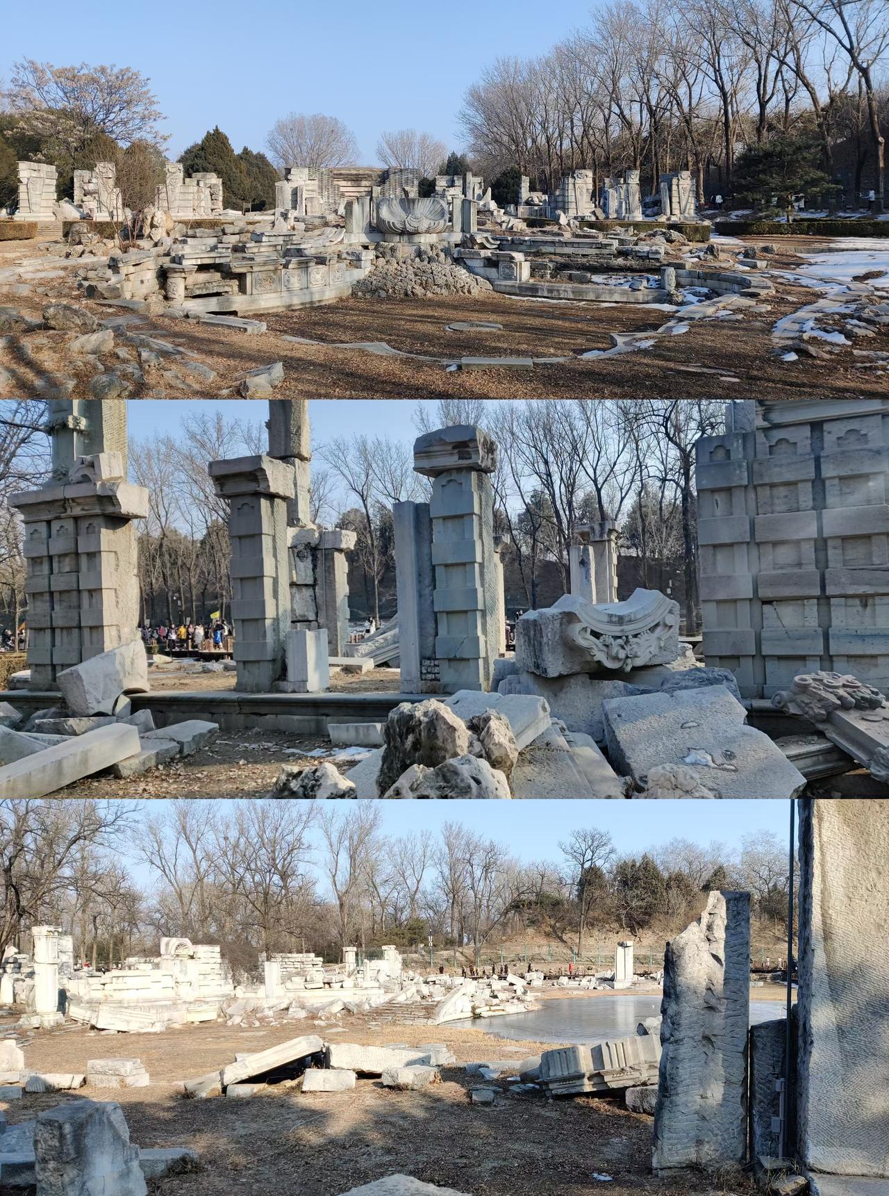 跨越时空的伤痕：圆明园的石柱，玫瑰宫的碎瓦，太扎心。

圆明园的石柱还在无声矗立