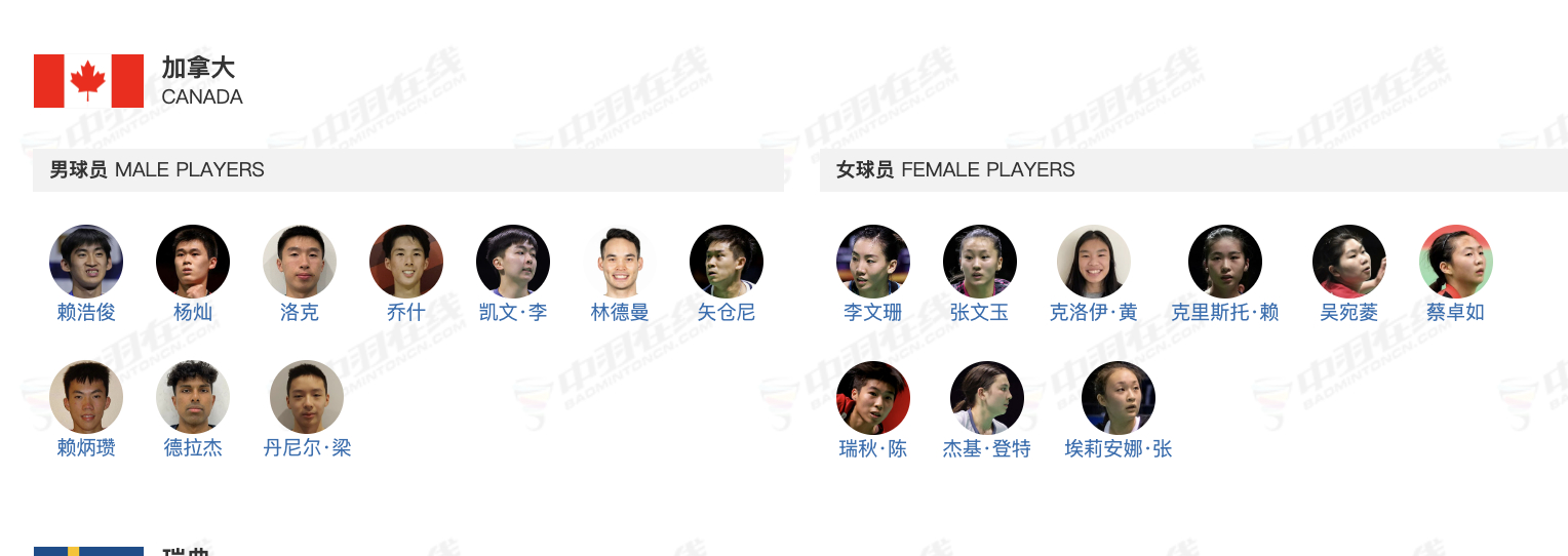 2026年汤尤杯 其余队伍名单羽毛球