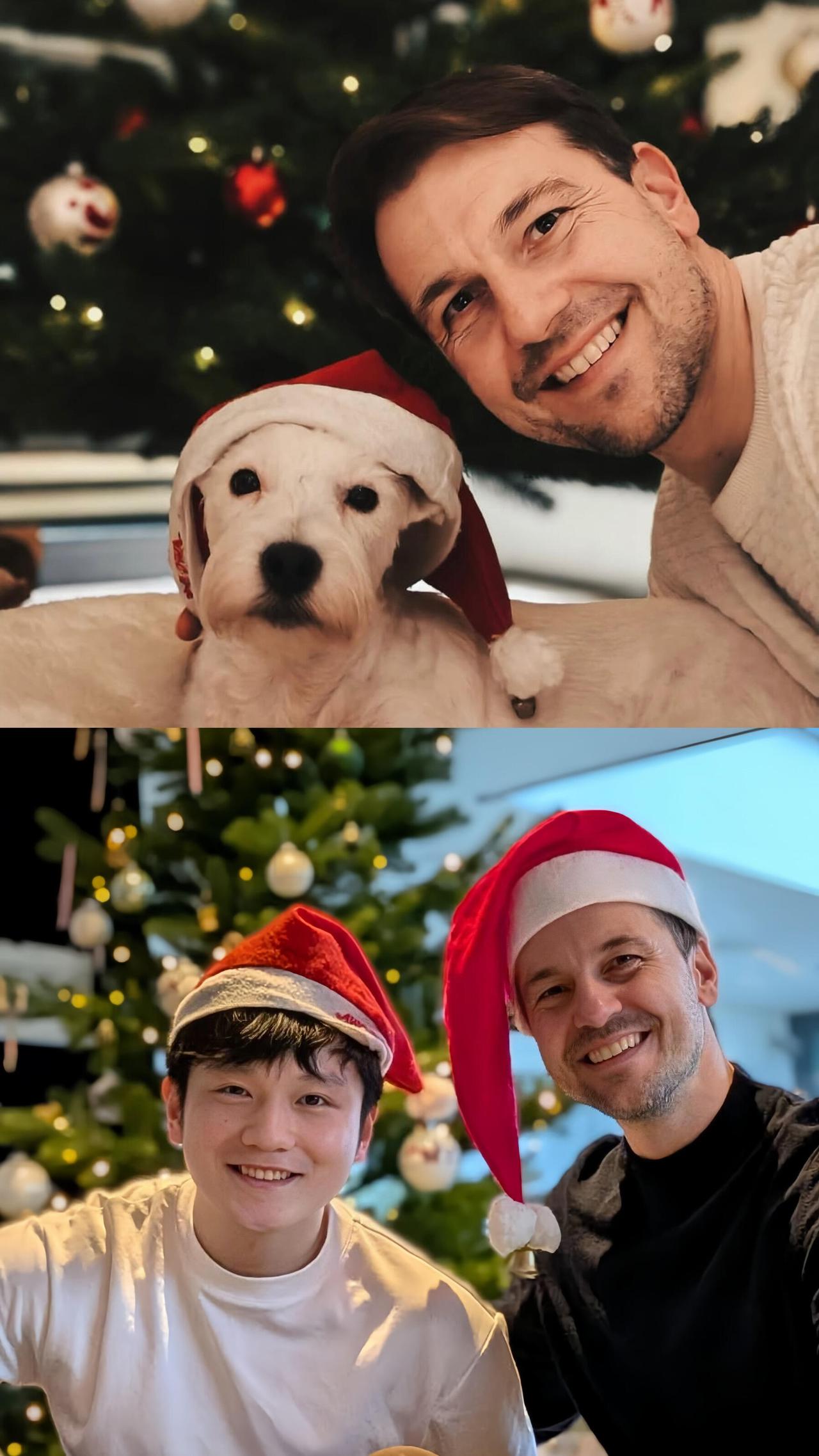 波叔今年怀里的是小胖，圣诞节和东子一起过，知道樊振东第一次在德国，有人陪，有人在