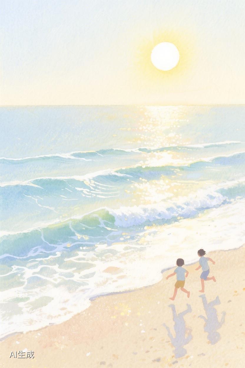 AI随心绘海边，日光倾洒，海浪轻吟，那是时光的低语，岁月的温柔，静享此刻之美🌊