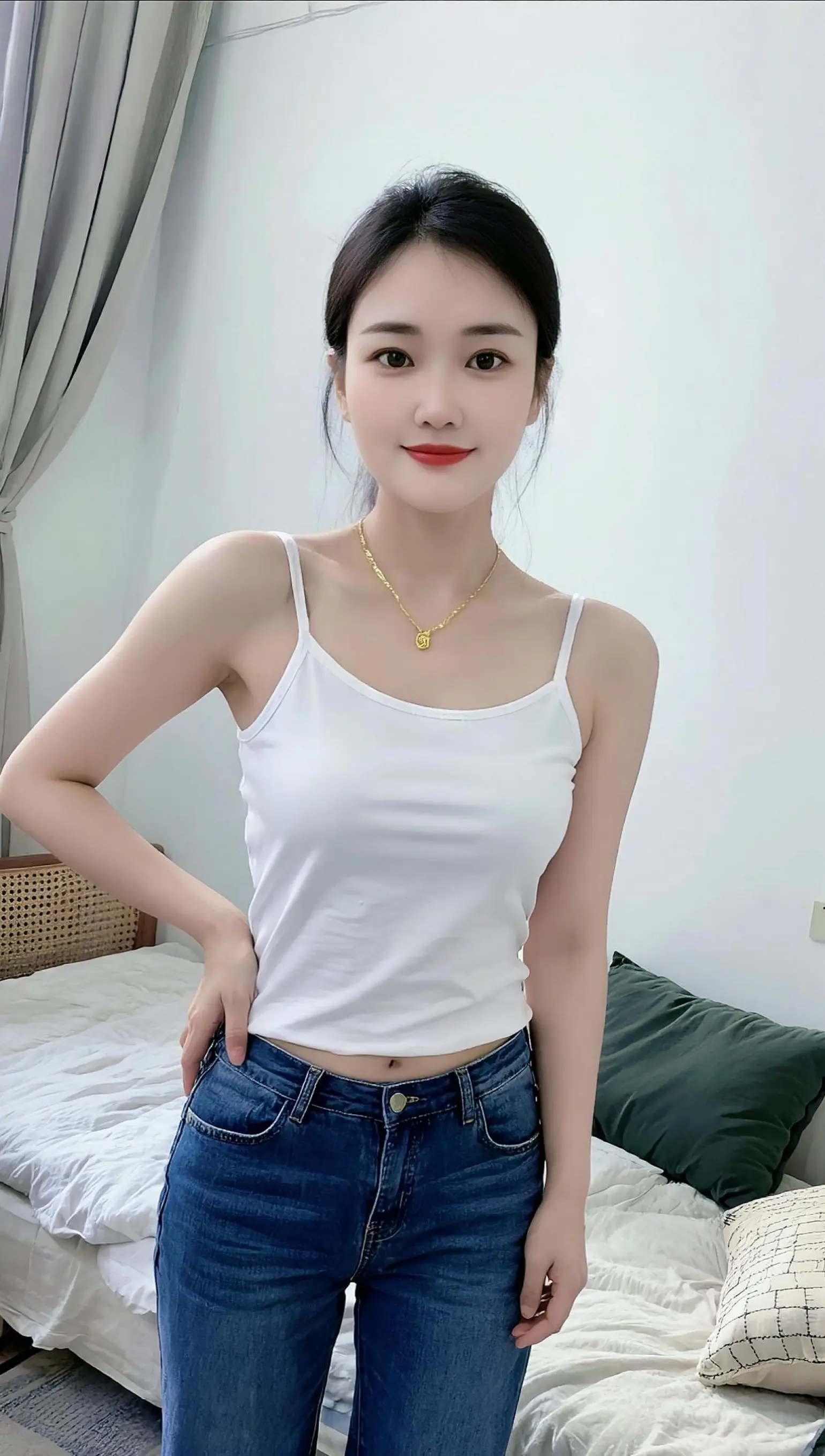 夏日穿搭 显瘦白色吊带 小性感 AI简约生活照 随变ai随便玩