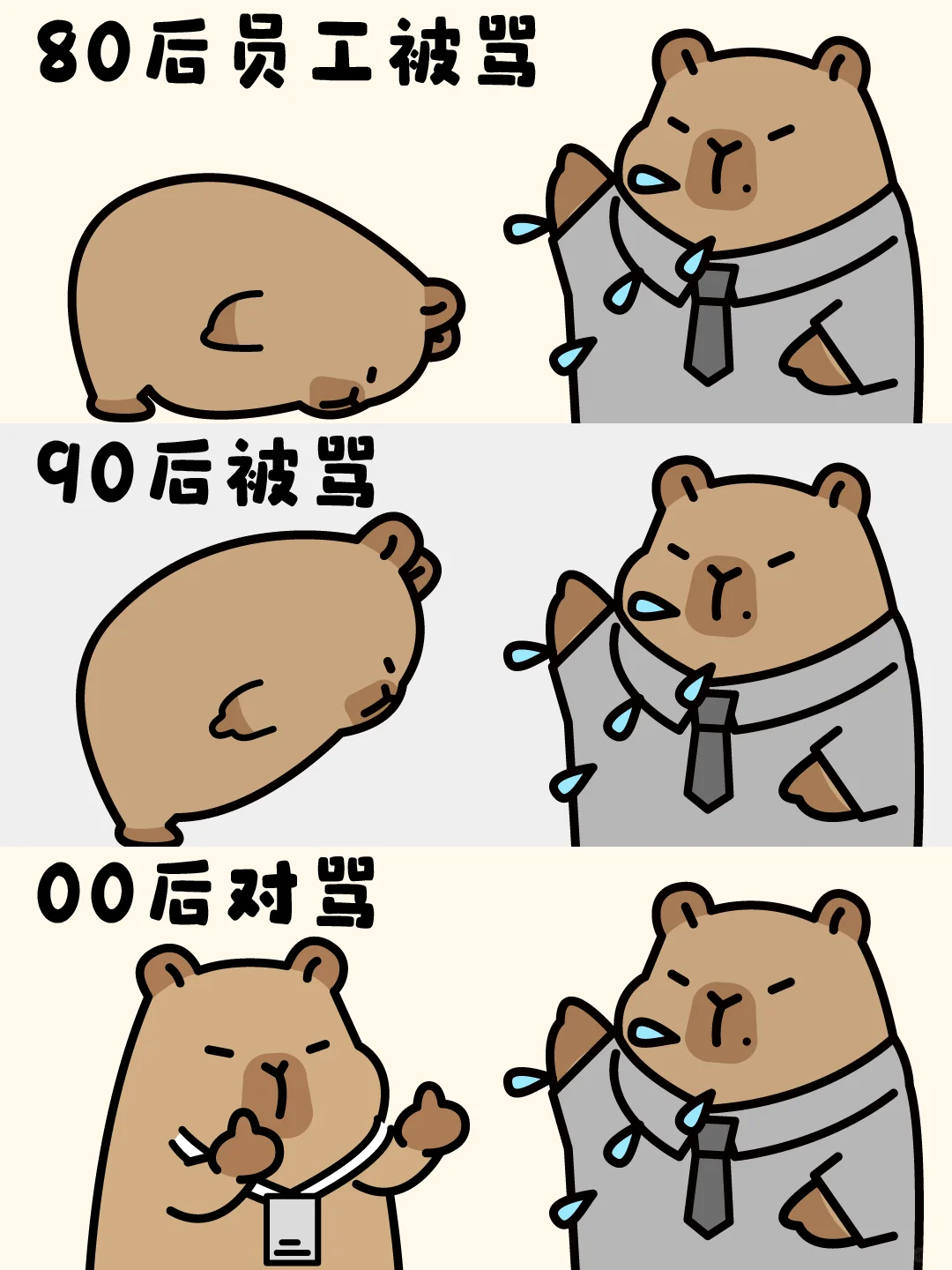 不同年代打工人被骂-卡皮巴拉表情包✨