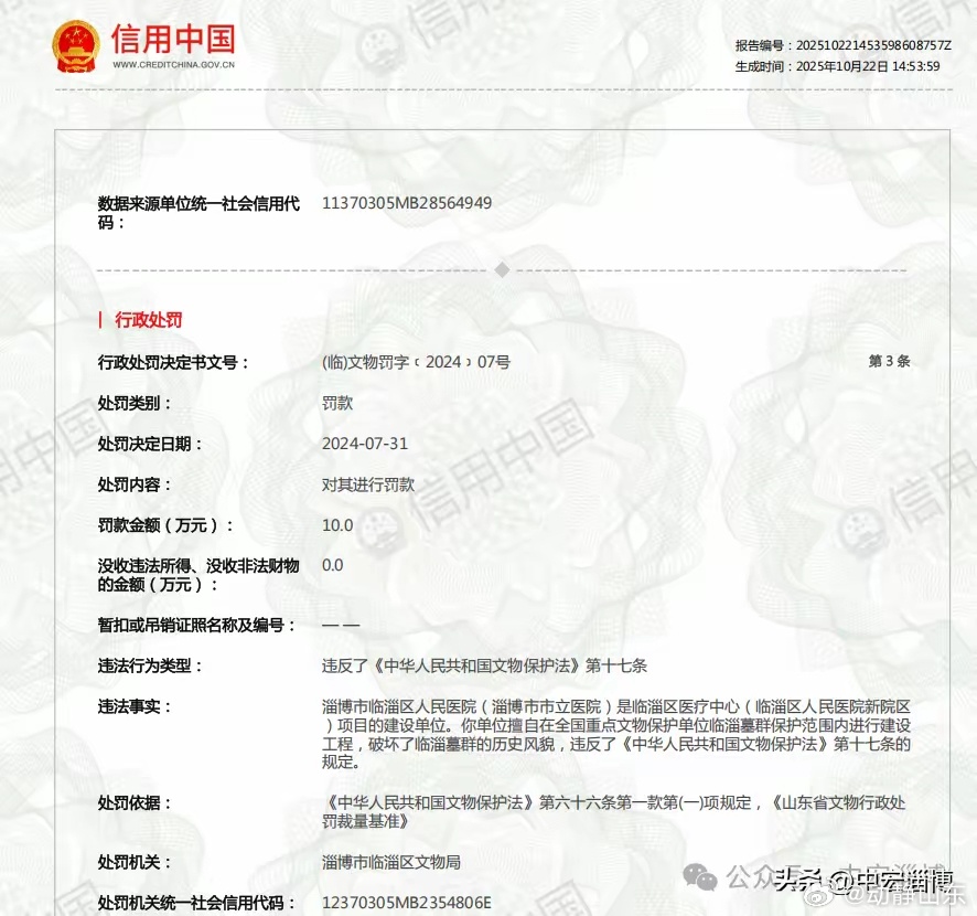 四年七罚累计超 14 万元！淄博一医院多领域违规引关注近日，淄博市临淄区人民医院