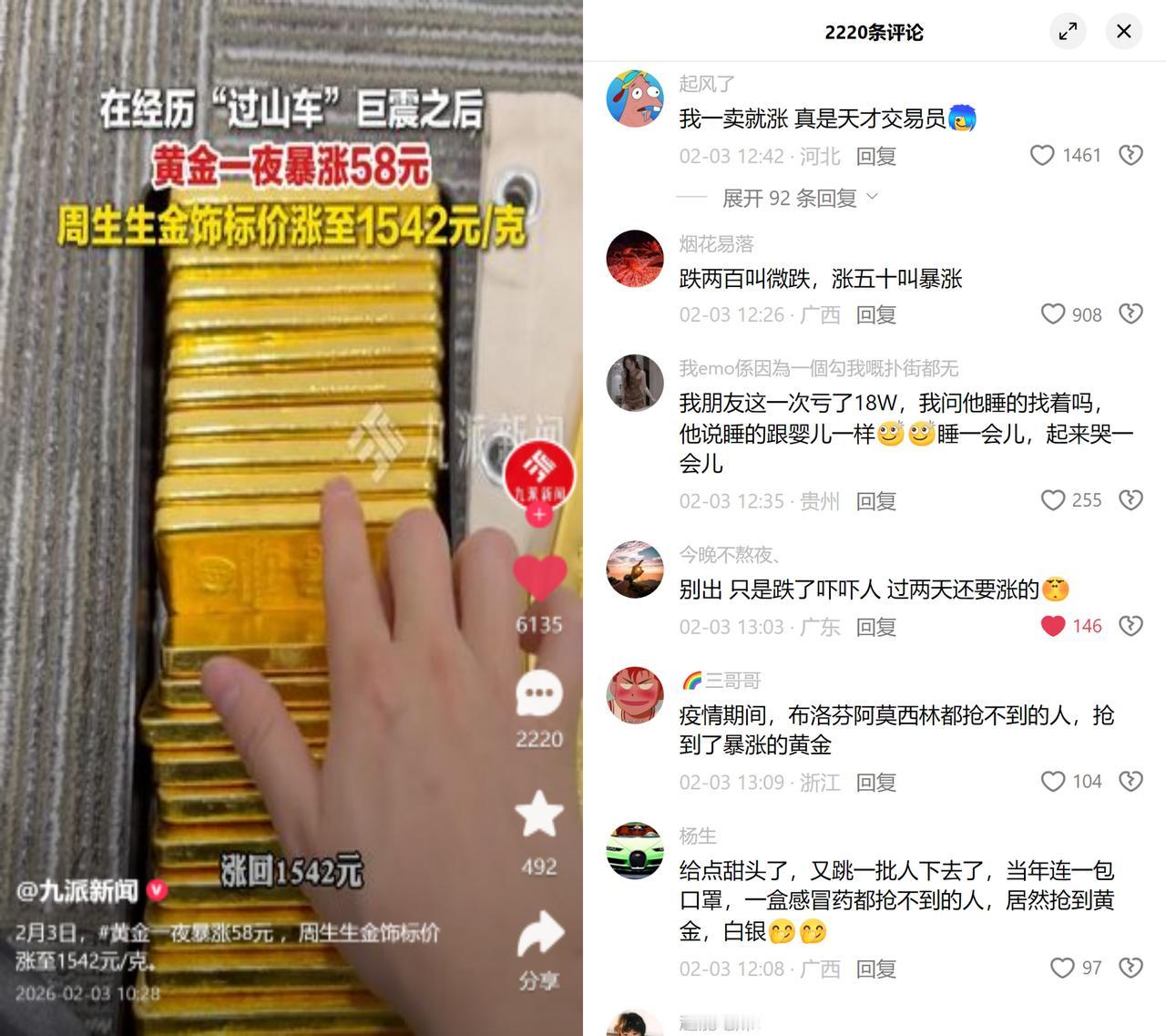 卖飞黄金？其实没亏。

昨天黄金一夜涨58元，不少人盯着金店1542元/克的