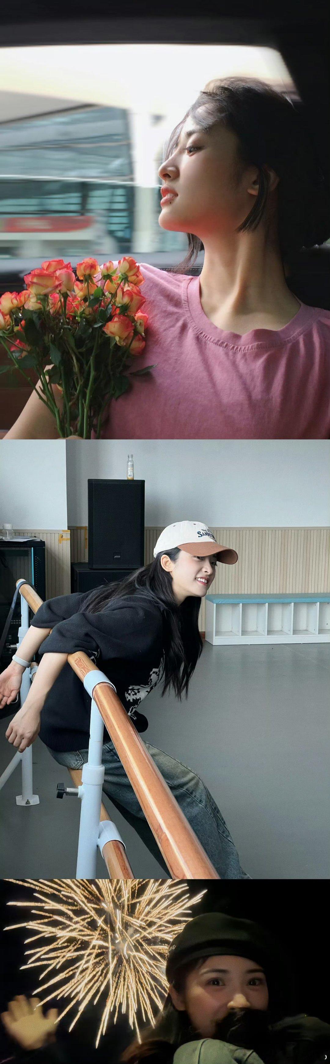 #沈月迎接三月庆生照# 月月好美#沈月窗边抱花照# ​​​
