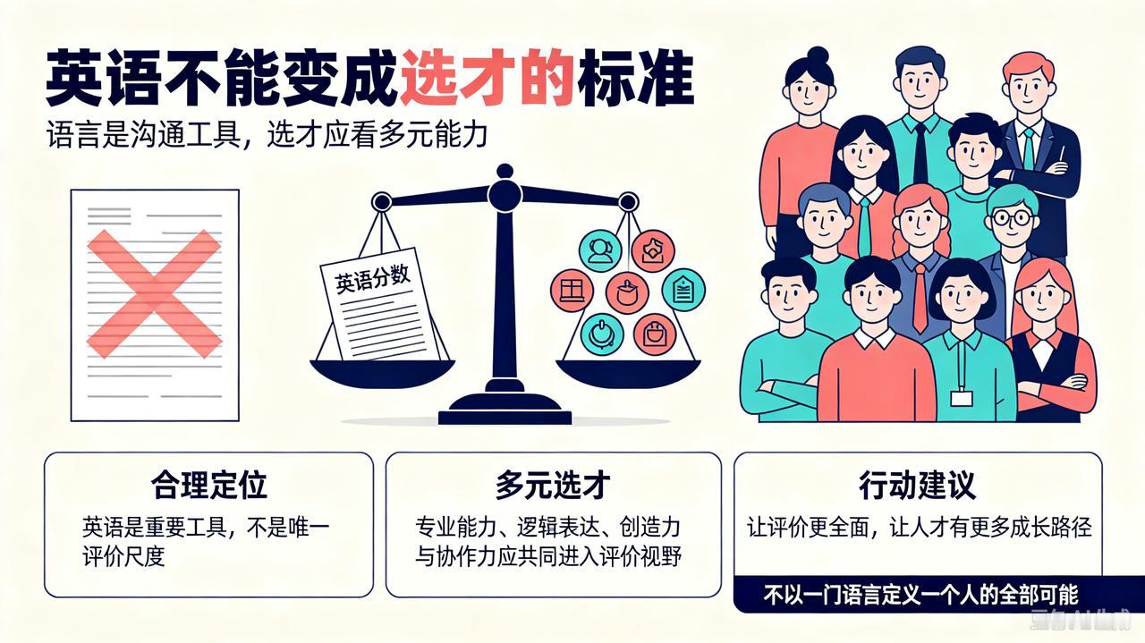 【英语能不能成为人才选择的标准】

讨论退出主科，减少英语权重，对于那些绑架全民