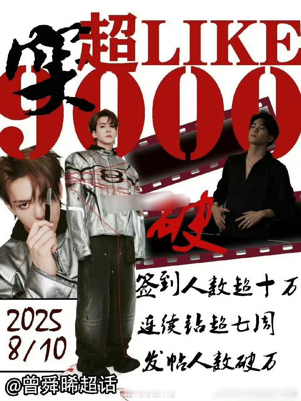 曾舜晞超like达成9000，连续7周钻超，发帖人数破万 这算不算是有实力 ​​