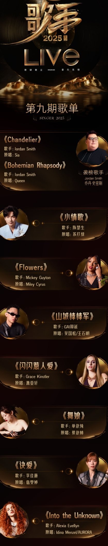 歌手第九期歌单官宣今晚的歌手依旧是国际高端局，看歌单选曲一个个火药味儿十足啊[d