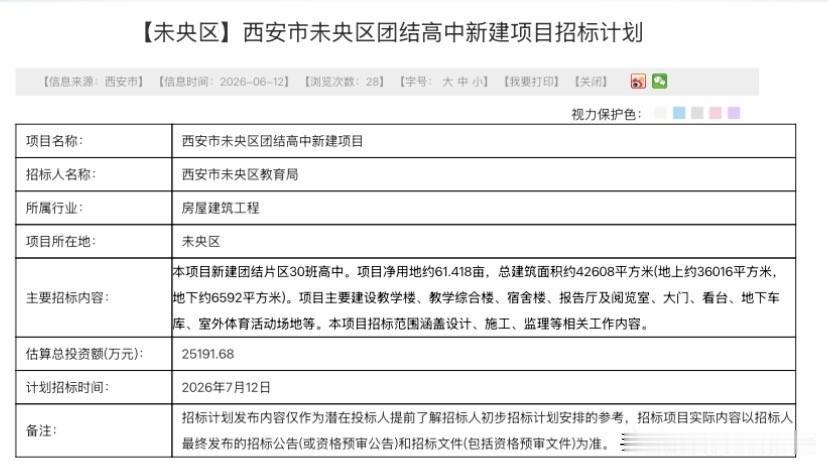 城北教育再升级！未央团结高中即将启动招标，2.5亿建新公办高中

西安未央区全新