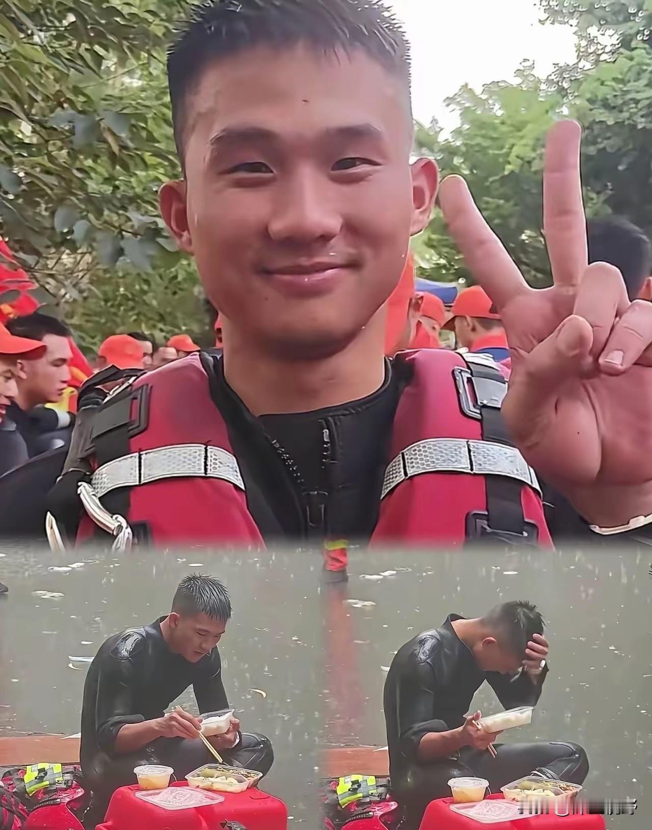火遍全网、雨中就餐的消防员正面照片来了，他名叫梁焕，今年26岁，入职消防队伍已有