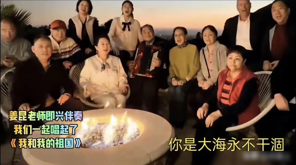 一群老艺术家跑到美国加利福尼亚，在豪宅里面唱我和我的祖国。
​
看到这个就不要怪
