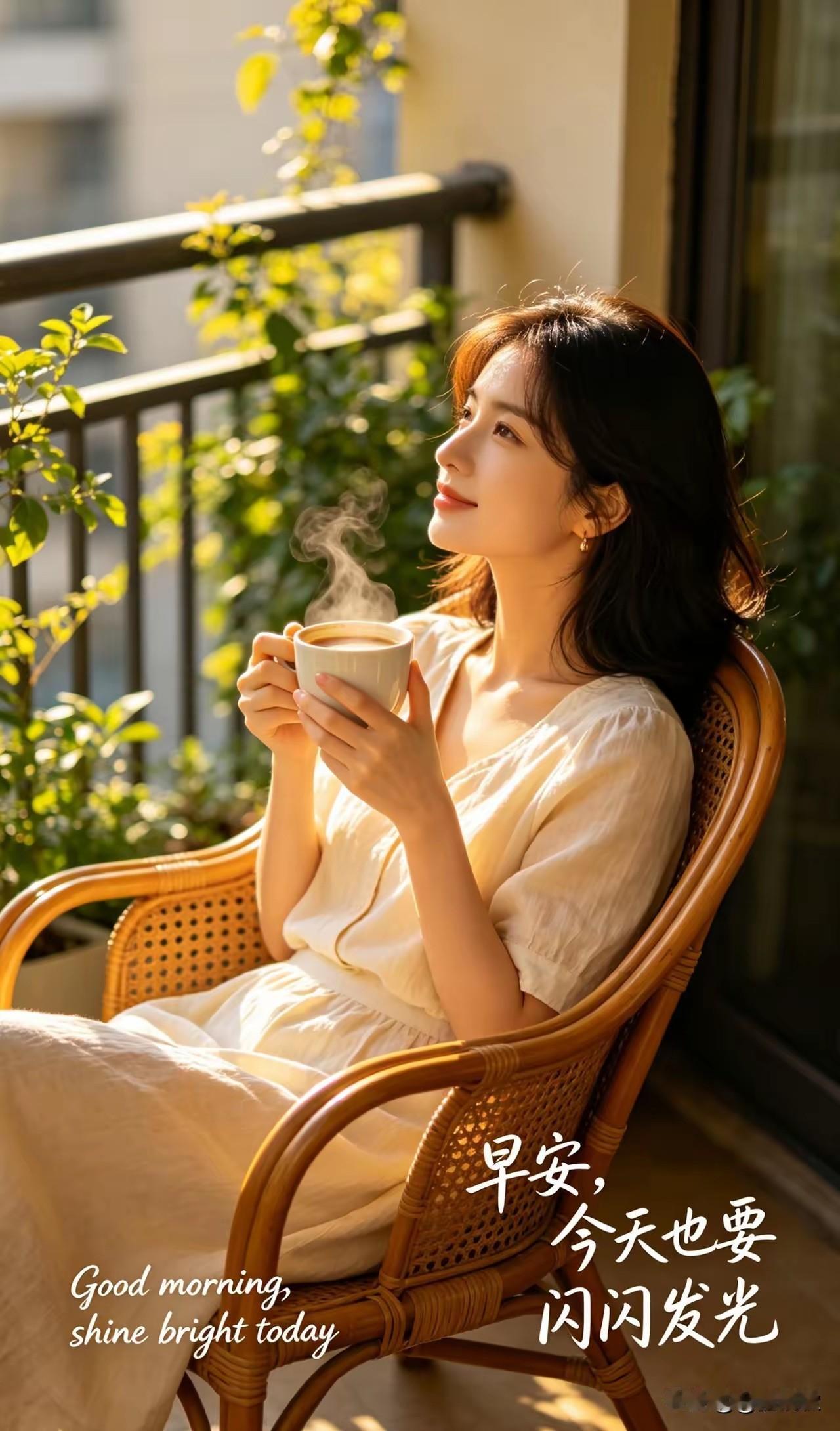 早起一杯热咖啡
烦恼全部往外推
对着阳光说早安
满怀信心笑微微。