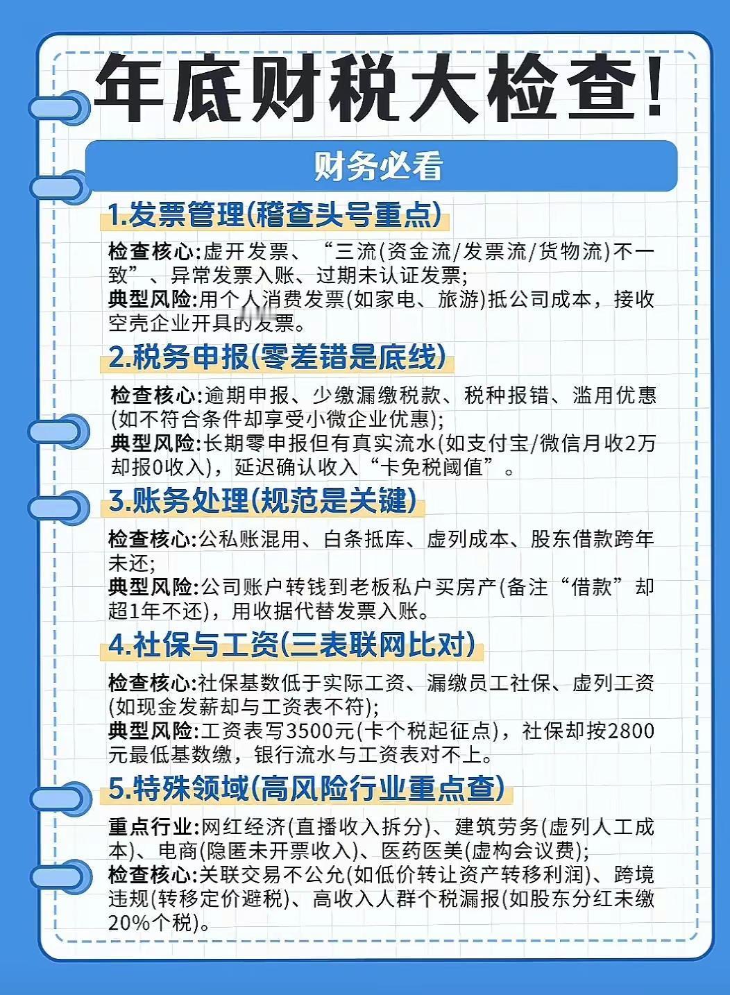 年底财税大检查，会计对照一下