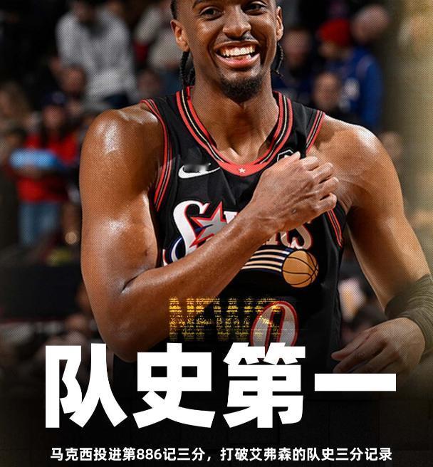 费城 76 人在主场对阵热火的常规赛里，出现了一个队史级别的里程碑时刻，马克西在
