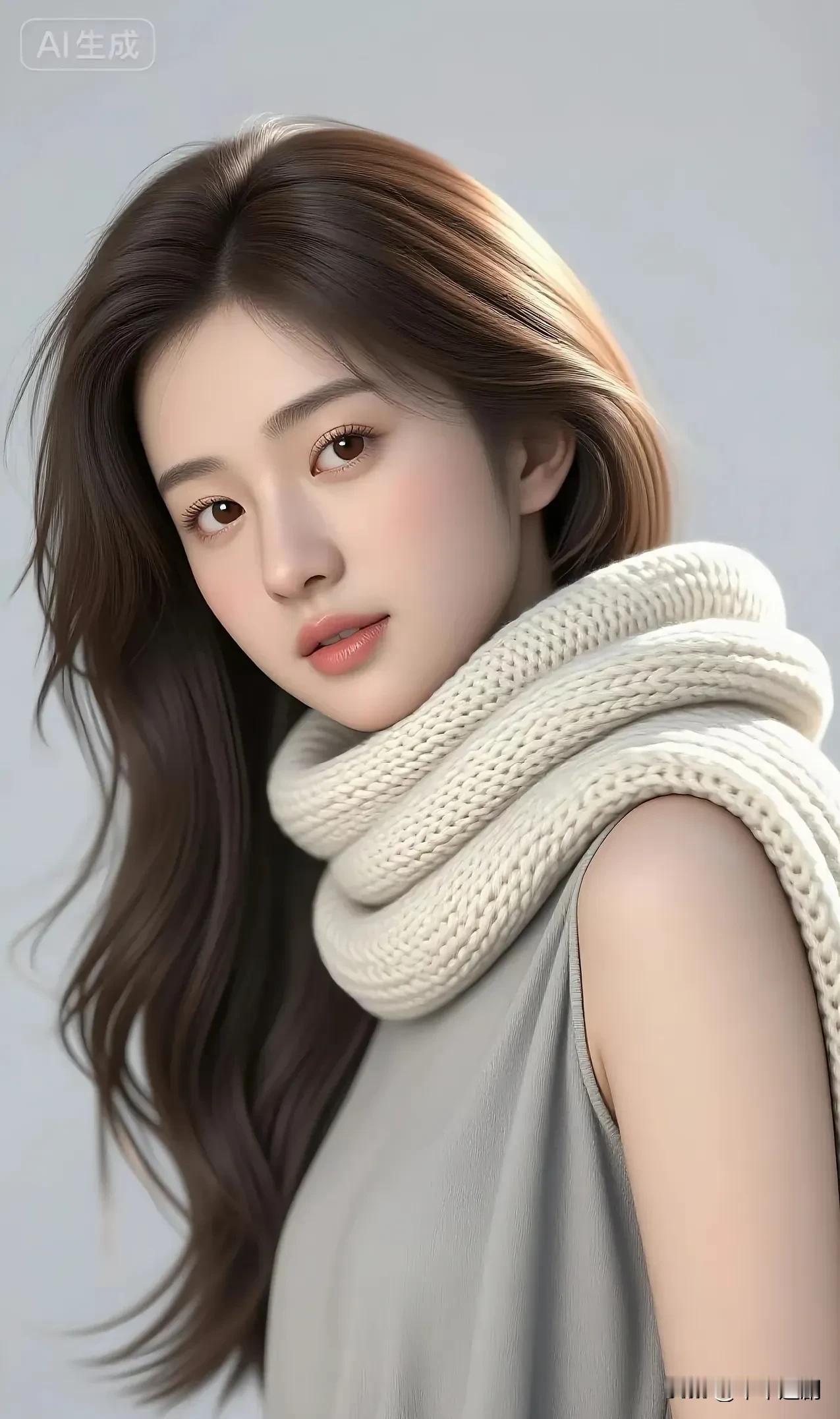 米白针织围巾裹住初冬的温柔，浅灰调里藏着清冷又软糯的氛围感❄️
知性围巾照 温柔