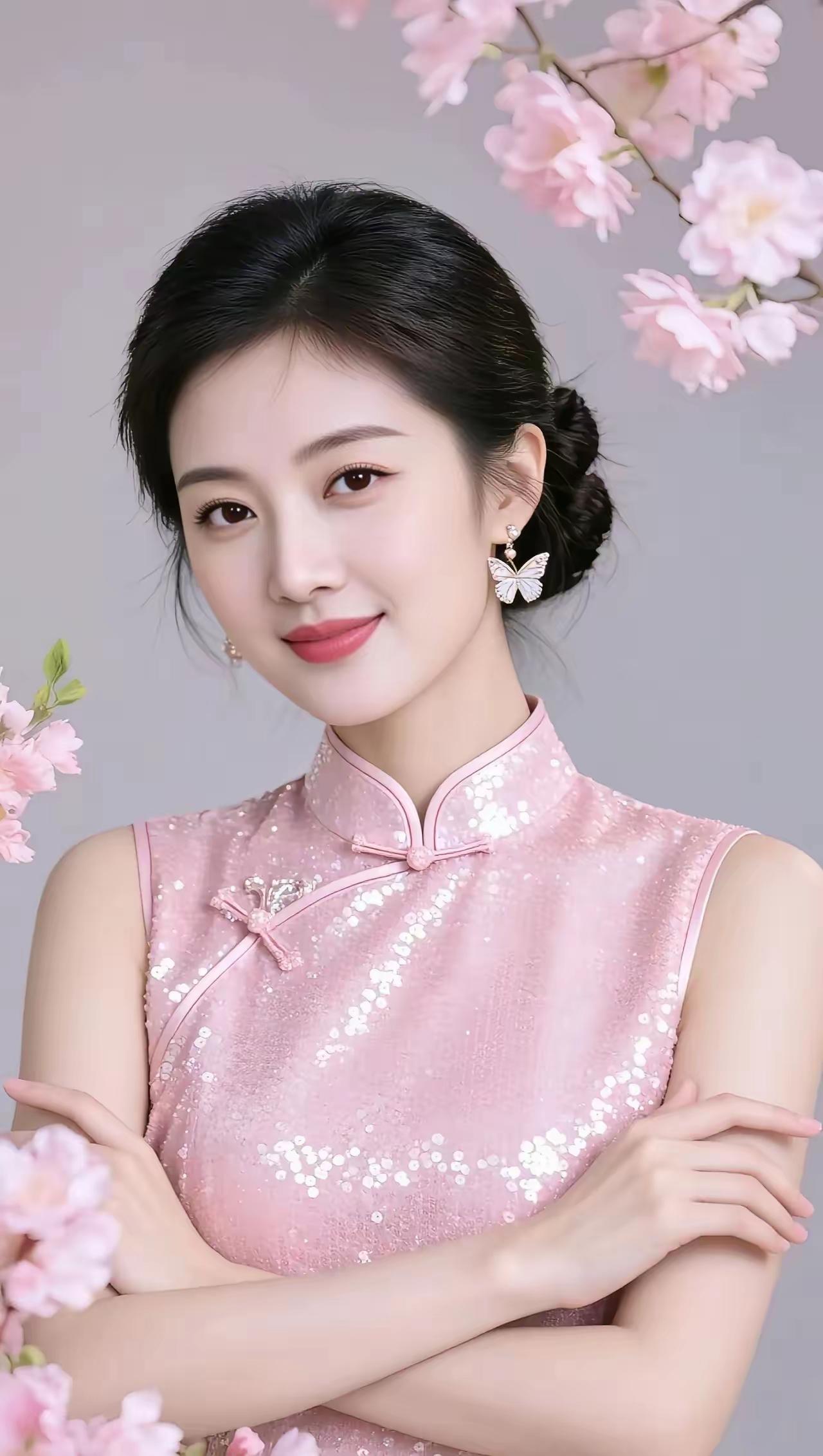 温柔粉色的旗袍，绽放如樱花般的美！🌸✨