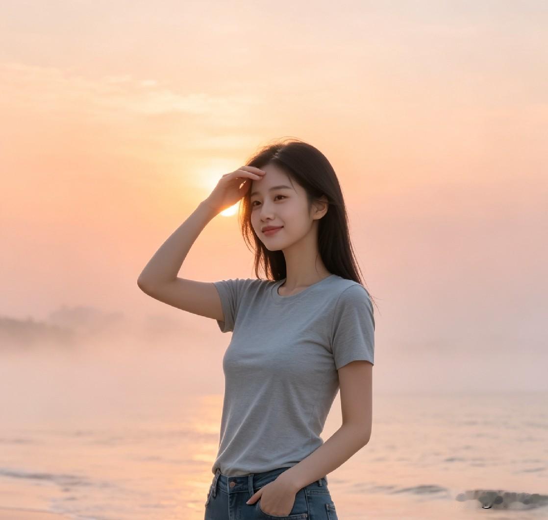 斜阳入海，一眼入心

那年海边，她赤足而立，手遮斜阳。
笑意浅浅，像极了青春里最