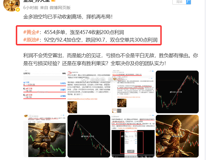 三单，全胜，共斩获690点利润 金多油空双丰收，周初开门红漂亮拿下！上周翻仓的历