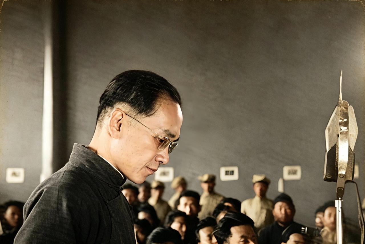 这个戴着眼镜，头发梳得溜光水滑，低头接受审判的男子正是“丁屠夫”丁默邨。抗战时期