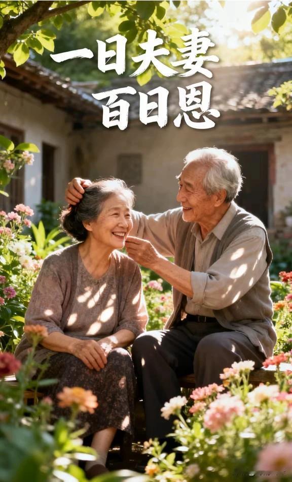 一日夫妻百日恩，
牵手走过几十春。
满头白发仍相护，
相濡以沫情谊深。