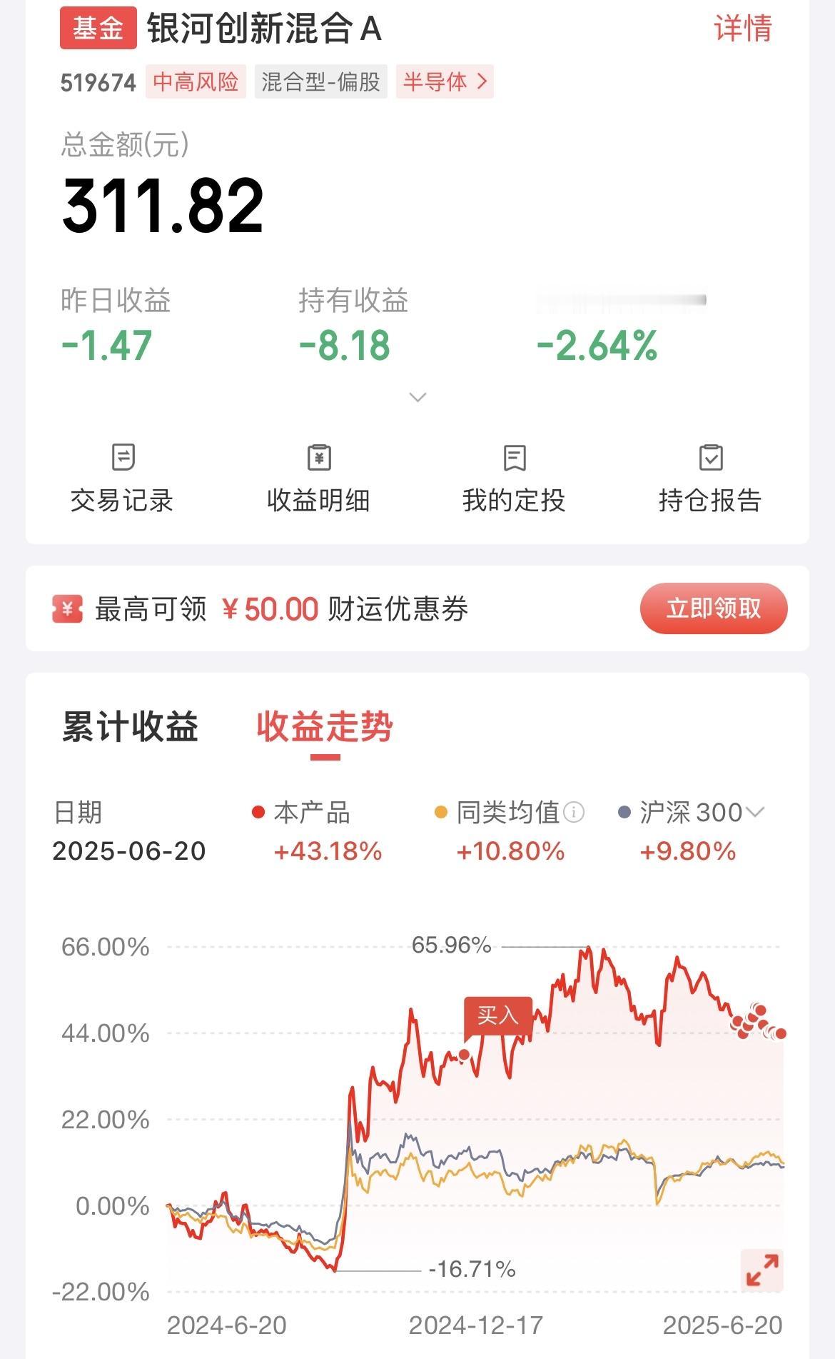 半导体的基金，我选择的是银河创新混合A，经过半年的观察，我感觉又到了可以定投入场