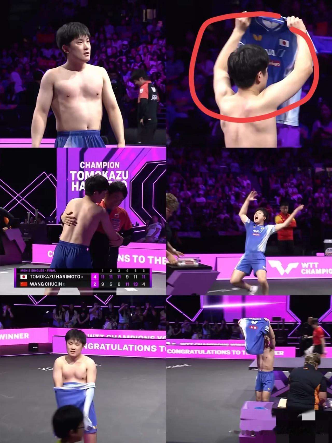 看到张本智和打赢了王楚钦脱衣庆祝

我一点都不惊讶

他脱衣服庆祝的原因只有一个