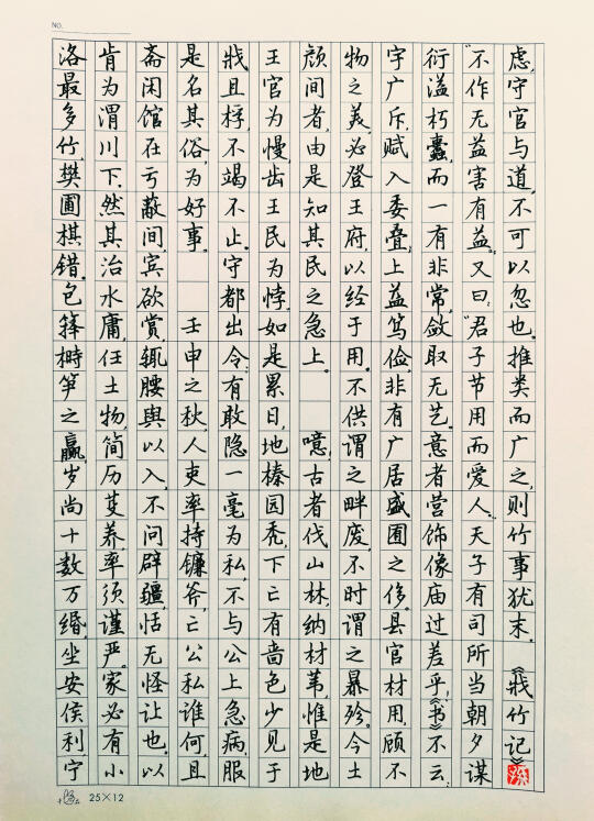 硬笔楷书手抄古文短篇《戕竹记》