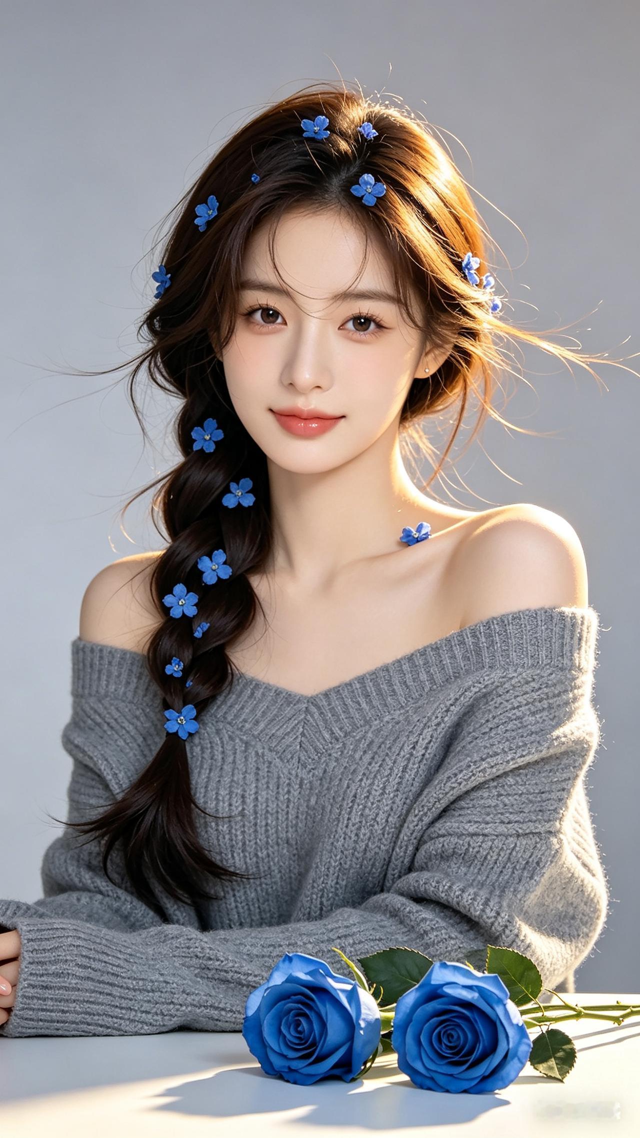 少女心满满，蓝色花环与玫瑰的浪漫邂逅