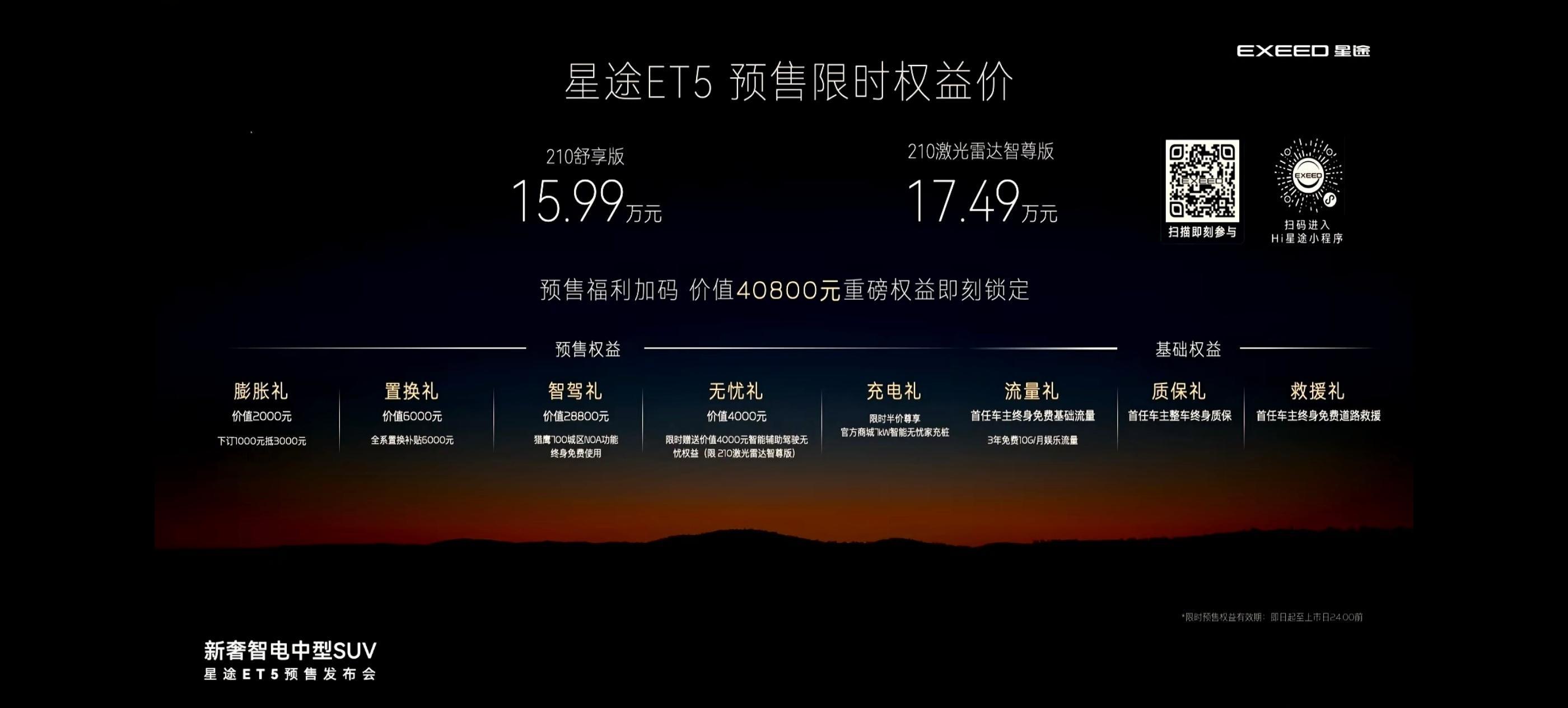 星途ET5正式开启预售啦～这款号称5与伦比的新奢智电中型SUV，15.99万元起